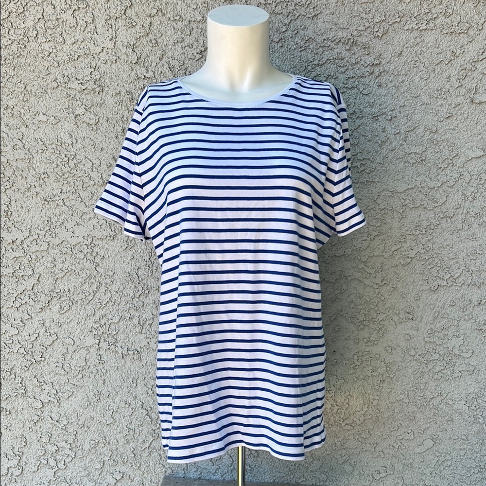 The Talbots Tee Classic Striped Navy and White Women's Top Shirt Cotton XLP